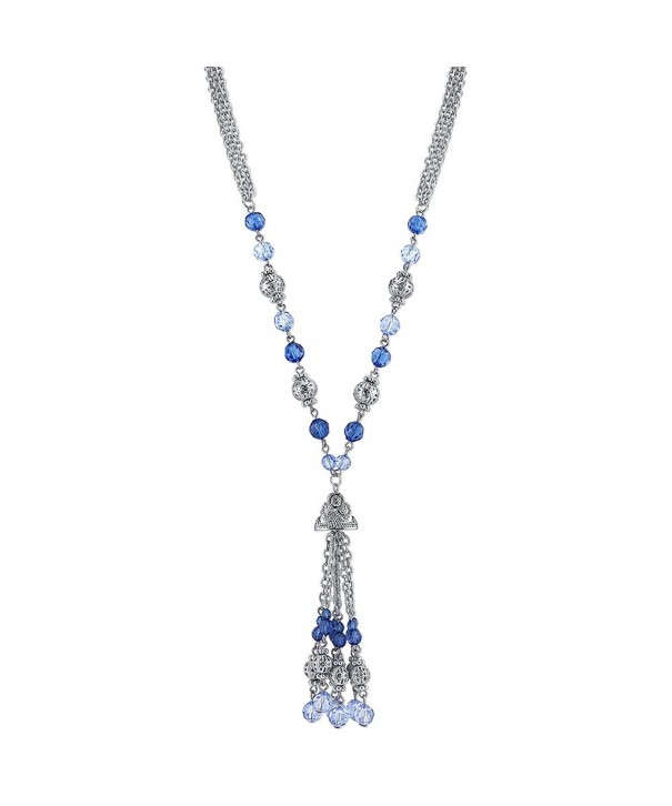 1928 Jewelry Silver Tone Sapphire Necklace