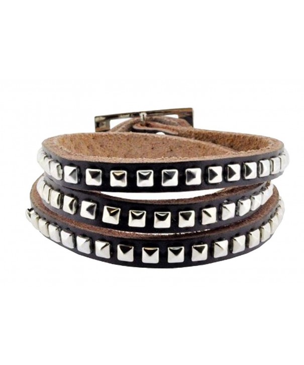 Brown Leather Alloy Metal Bracelet