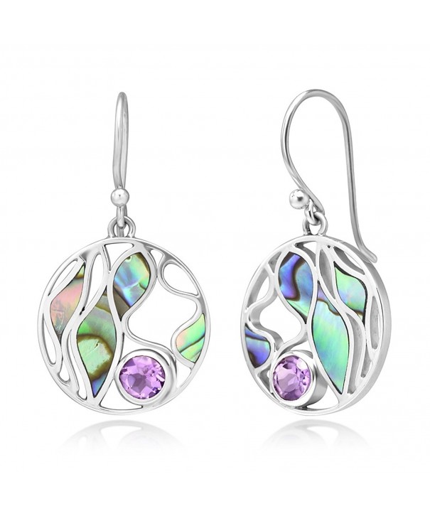 Sterling Amethyst Gemstone Abalone Earrings