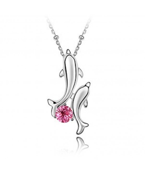 Sparkling Colored Double Dolphin Necklace