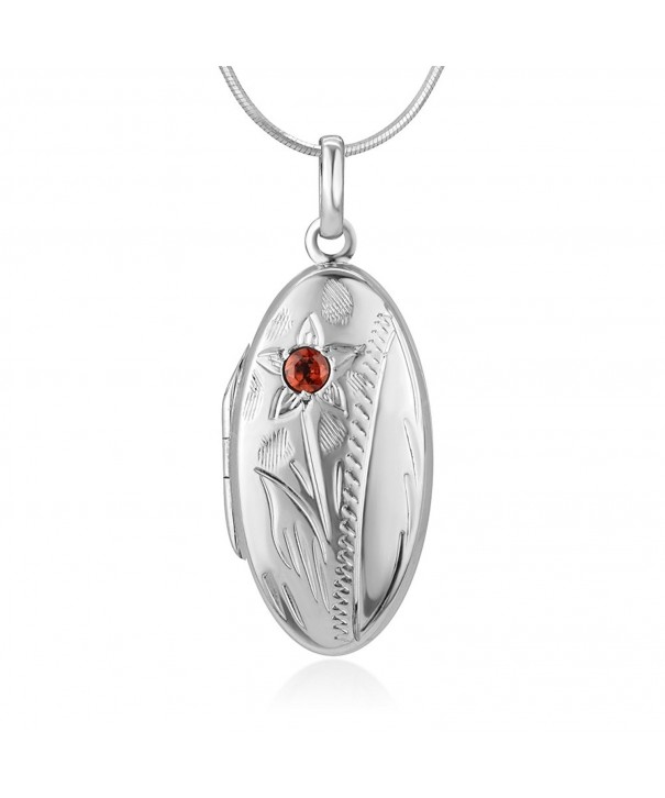 Sterling Silver Garnet Engraved Necklace