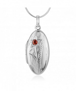 Sterling Silver Garnet Engraved Necklace