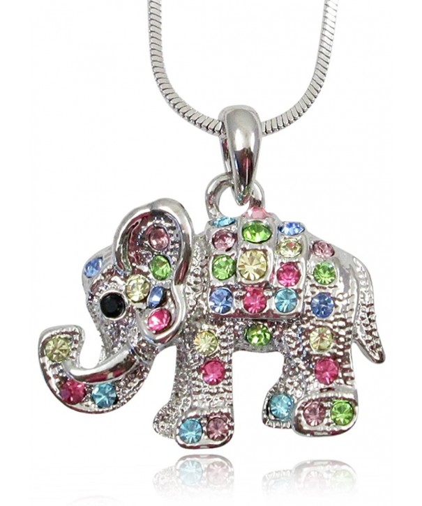 Adorable Crystal Elephant Necklace Rainbow