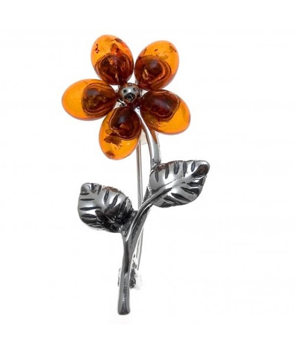 Honey Amber Sterling Silver Flower