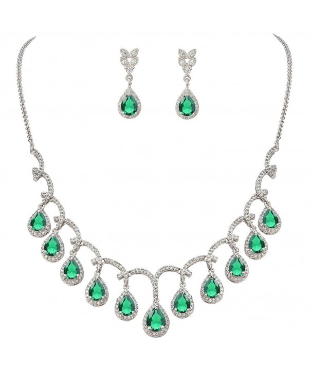 EVER FAITH Birthstone Emerald color Silver Tone