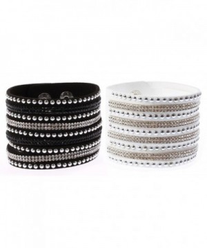 Finov Rhinestones Leather Wristband Bracelet