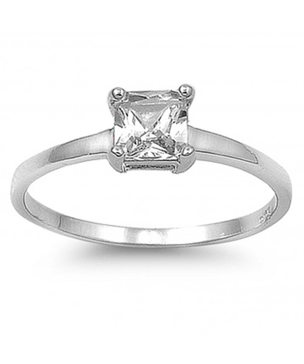 Square Clear Solitaire Sterling Silver