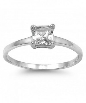 Square Clear Solitaire Sterling Silver
