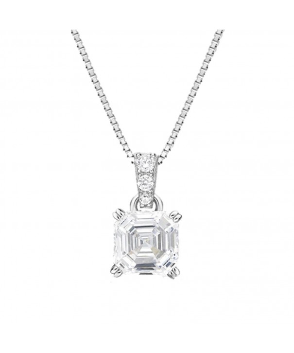 Silver Asscher Solitaire Pendant Rhodium