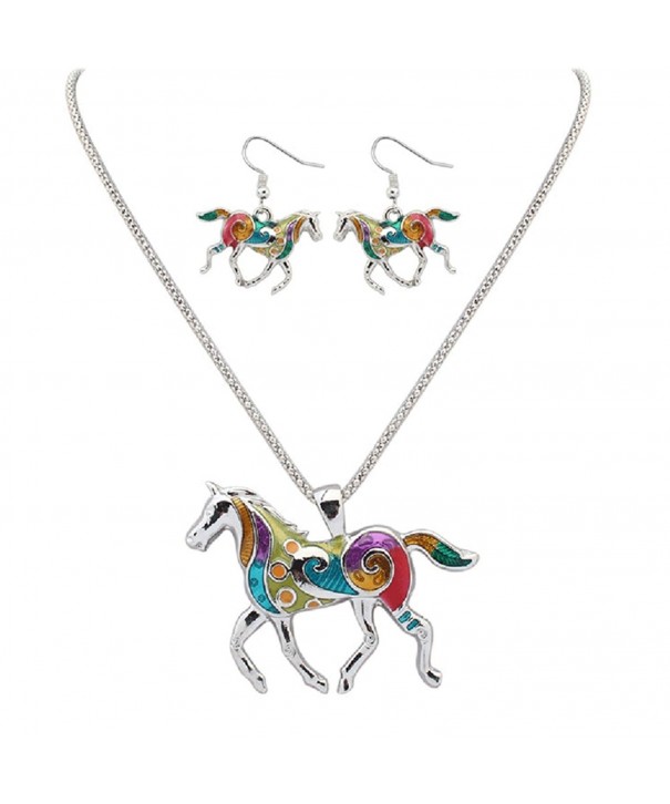 Rainbow Pendant Necklace Earrings Jewelry