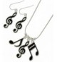 Music Necklace Earrings Black Silver