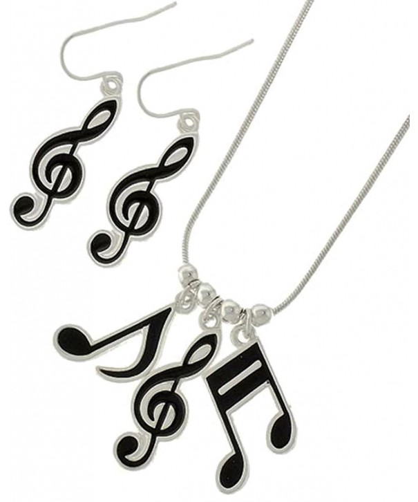 Music Necklace Earrings Black Silver