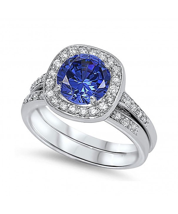 Sterling Silver Simulated Sapphire Wedding