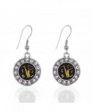 Saxophone Circle Earrings Crystal Rhinestones