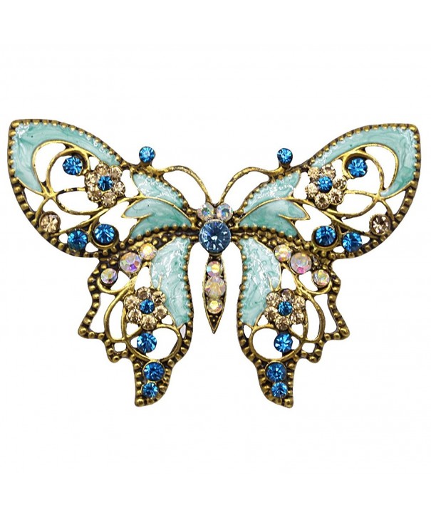 eGlomart Vintage Aquamarine Rhinestones Butterfly