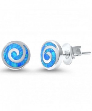 Spiral Earrings Created Blue Sterling