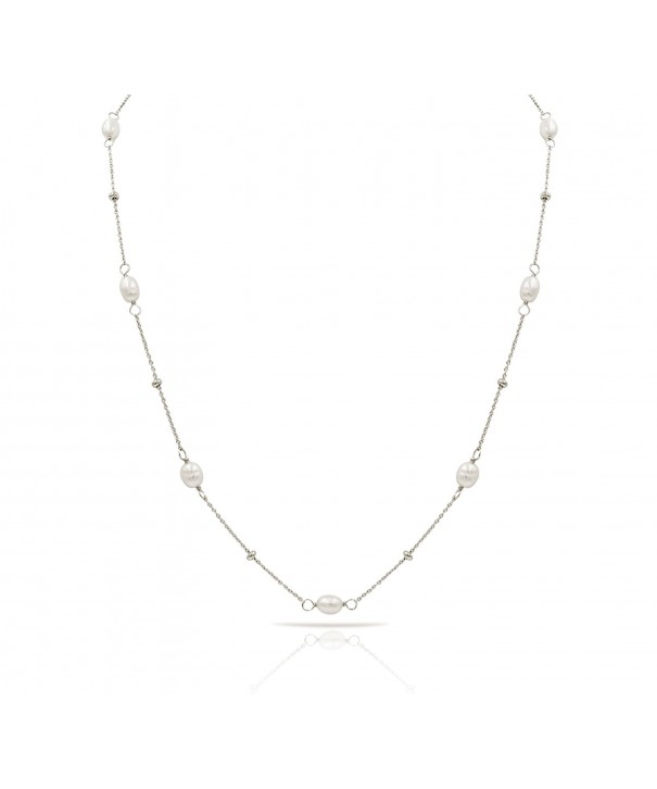 Sterling Freshwater Cultured Necklace Rhodium