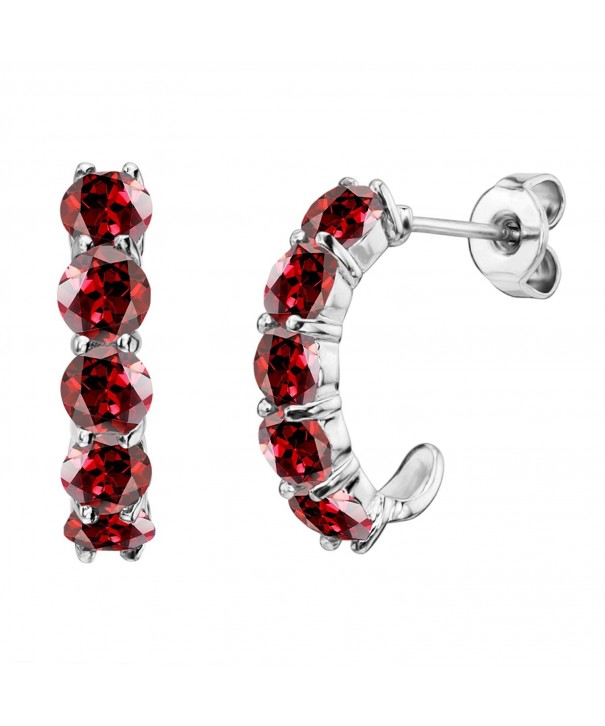 Sterling Silver Round Garnet Earrings