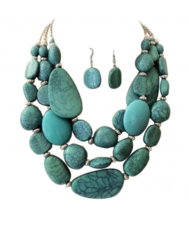 Statement Turquoise Stone simulated Necklace Earrings