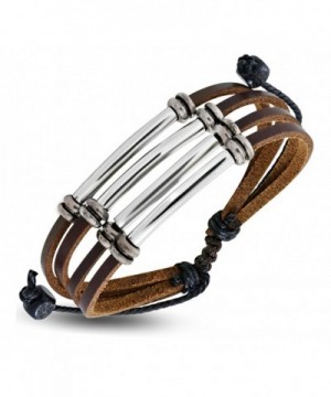 Leather Bracelet Silvertone Adjustable Drawstring