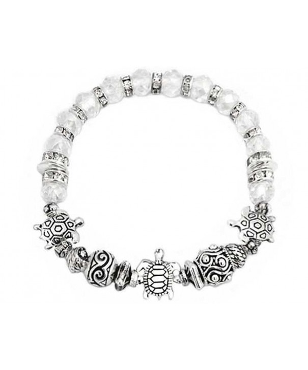 Silvertone Turtle Beaded Stretch Bracelet