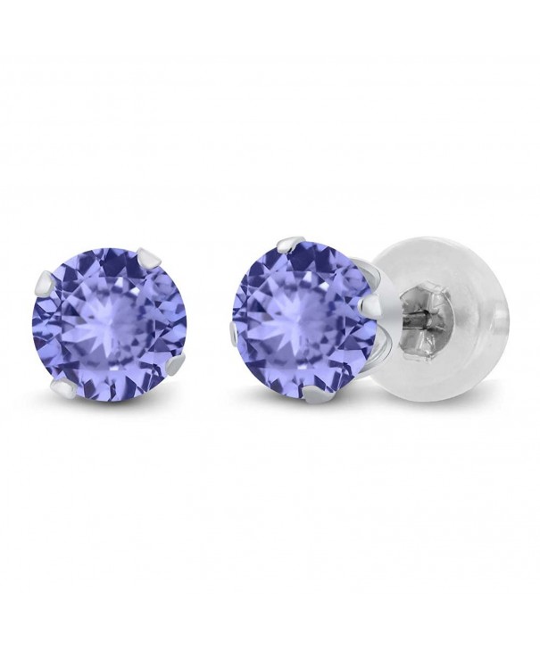 Round Tanzanite Solid White Earrings