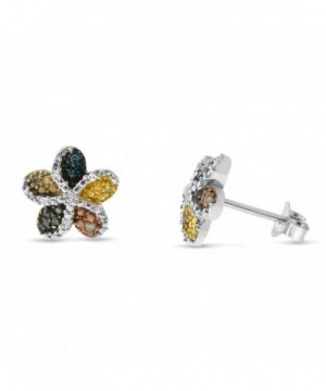 Sterling Silver Multi colored Diamond Earrings