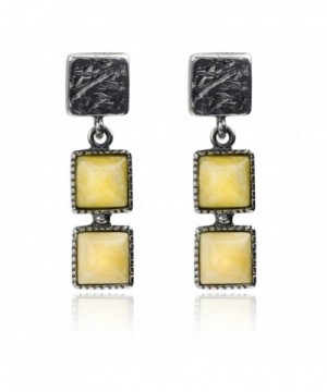Sterling Butterscotch Amber Squares Earrings