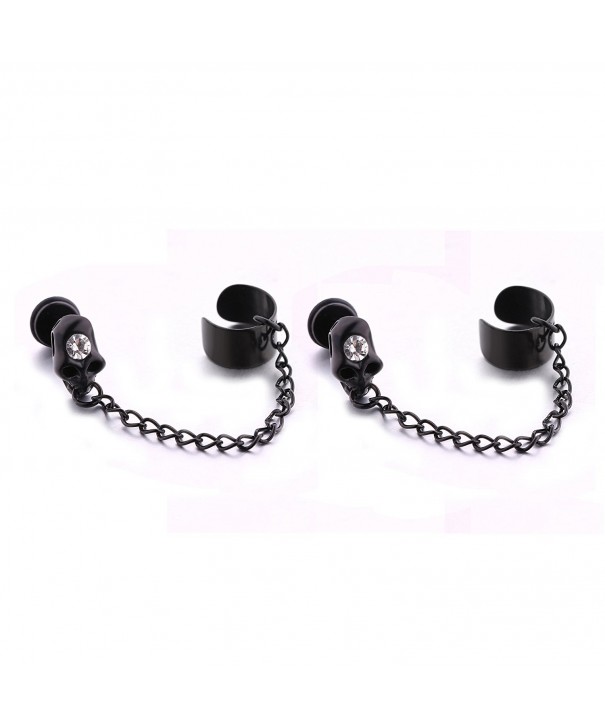 1-2 PCS Black Men Women Unisex Stainless Steel Earring Cuff with Chain ...
