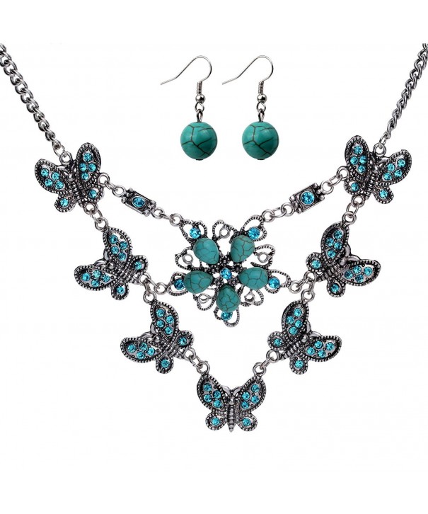 Yazilind Butterfly Dangling Turquoise Silver plated