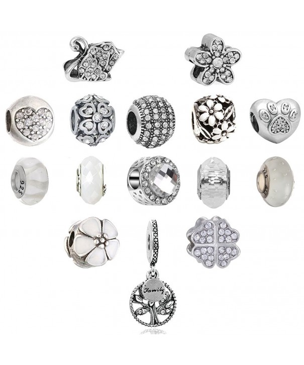 Assorted Rhinestone European Birthstone Flower White