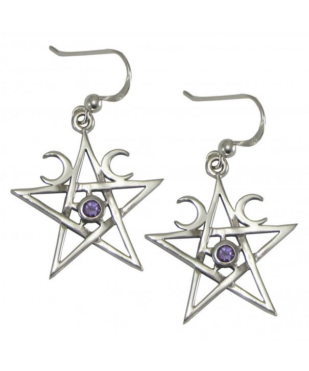 Sterling Crescent Pentagram Earrings Amethyst