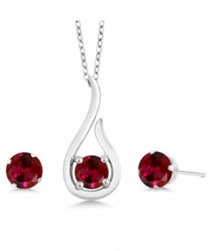 1.80 Ct Round Red Created Ruby 925 Sterling Silver Pendant Earrings Set ...