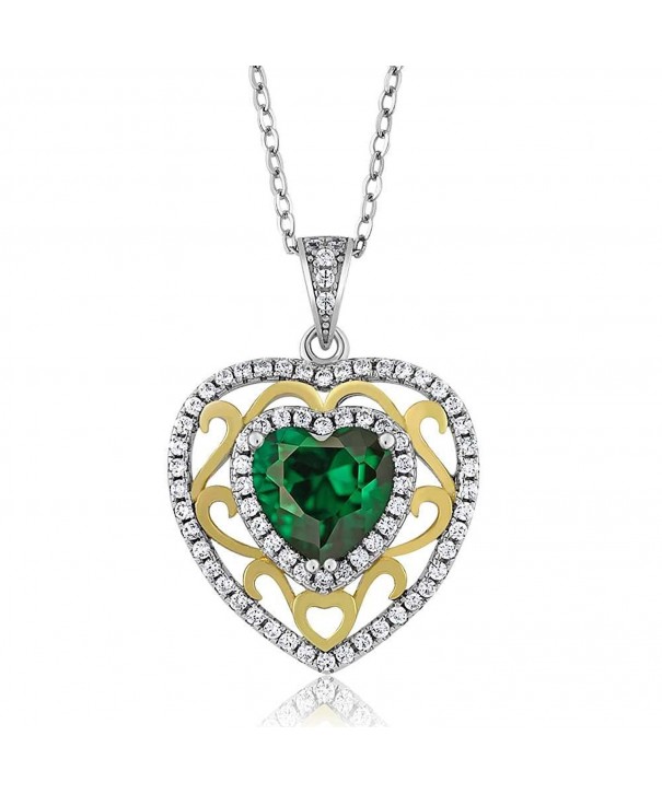Simulated Emerald Two Tone Sterling Pendant