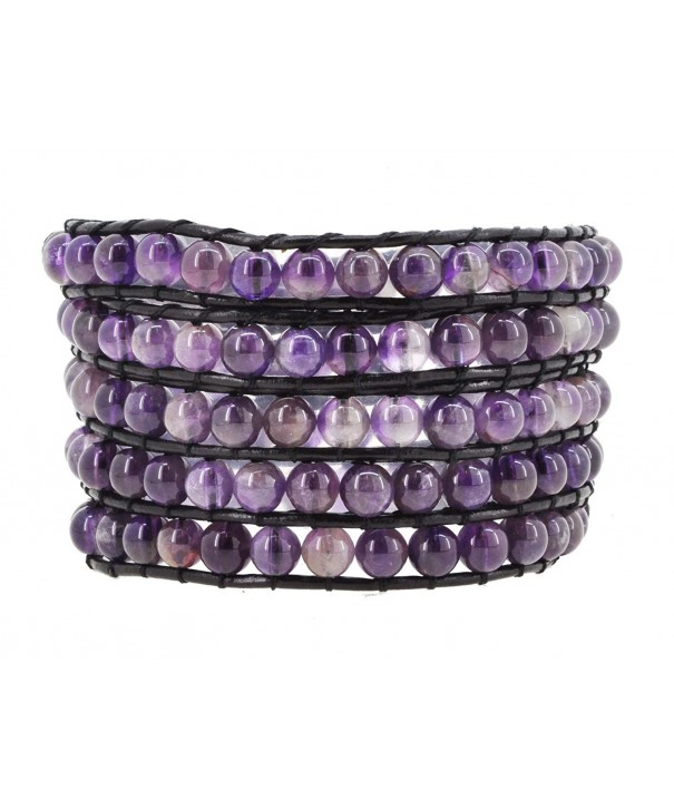 Womens Leather Simulated Amethyst Bracelet