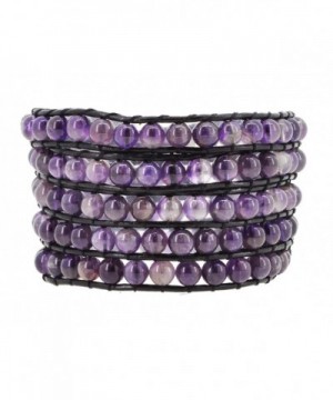 Womens Leather Simulated Amethyst Bracelet