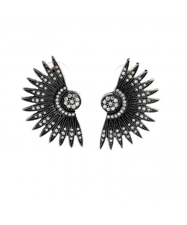 Black Deco Feather Chunky Earrings