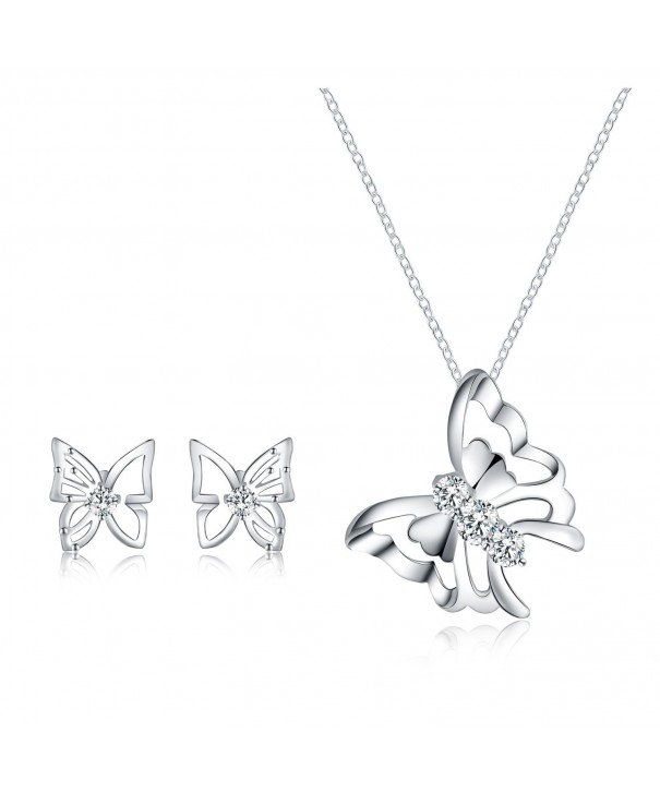 Jewelry Set - Butterfly Necklace Pendant Stud Earrings for Women Mom ...