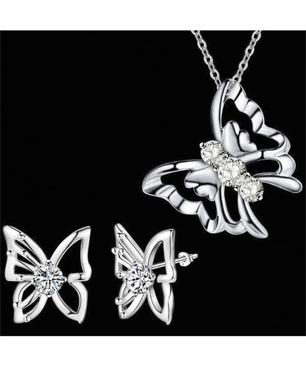 Jewelry Set - Butterfly Necklace Pendant Stud Earrings for Women Mom ...