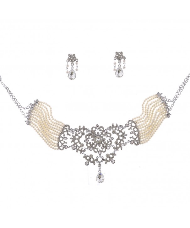 Rhodium Crystal Rhinestone Necklace Earrings