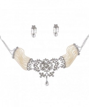 Rhodium Crystal Rhinestone Necklace Earrings