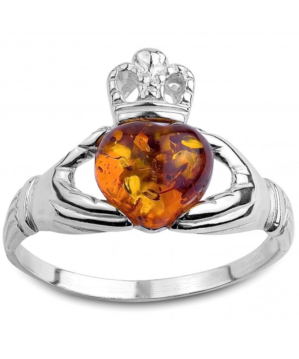 Honey Amber Sterling Silver Claddagh