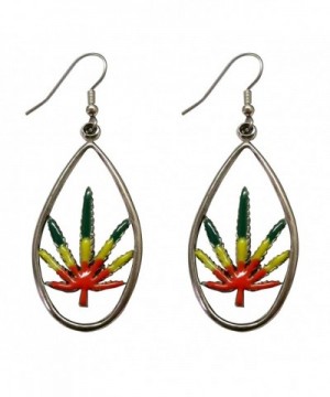 Marijuana Dangle Earrings Enamel Pewter