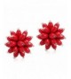 Reconstructed Coral Chrysanthemum Floral Earrings