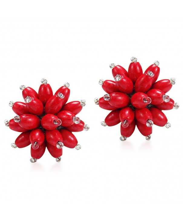 Reconstructed Coral Chrysanthemum Floral Earrings