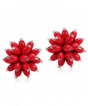 Reconstructed Coral Chrysanthemum Floral Earrings