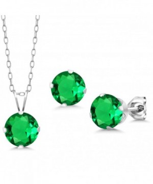 Round Emerald Silver Pendant Earrings