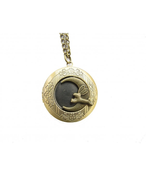 Bronze Rabbit Crescent Locket Necklace