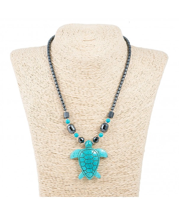 Turquoise Turtle Pendant Hematite Necklace