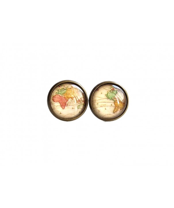 World Earrings vintage Maps Stud